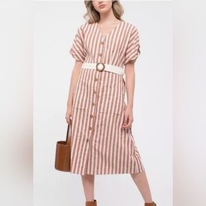 Blu Pepper Pink and White Striped Midi Dress